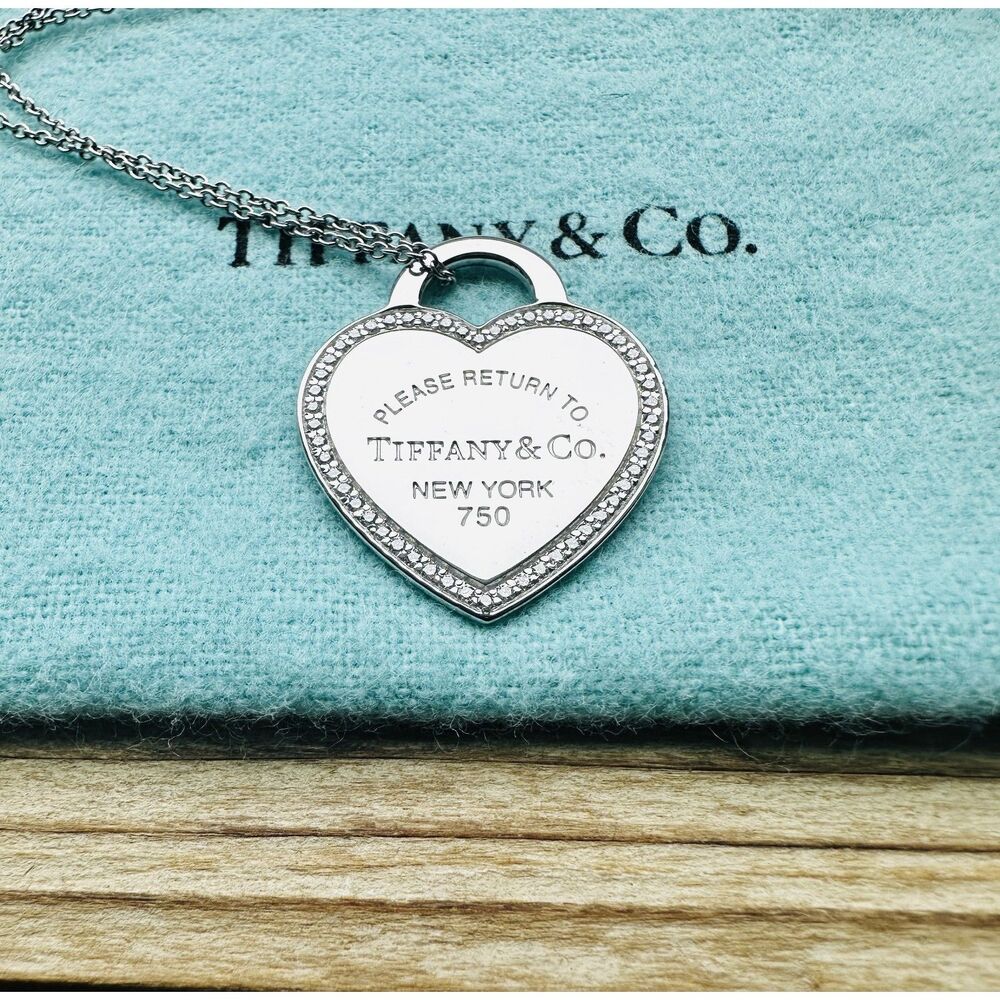 Tiffany & Co. White Gold MEDIUM Heart with Diamonds Necklace, 18 inch